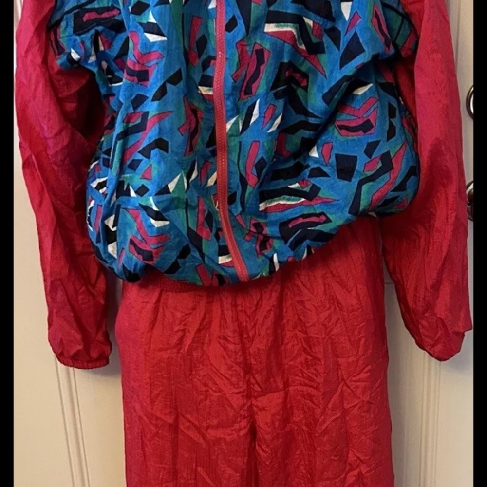 Vintage Windbreaker Track Suit Geometric Womens Large  Parachute 2 Piece